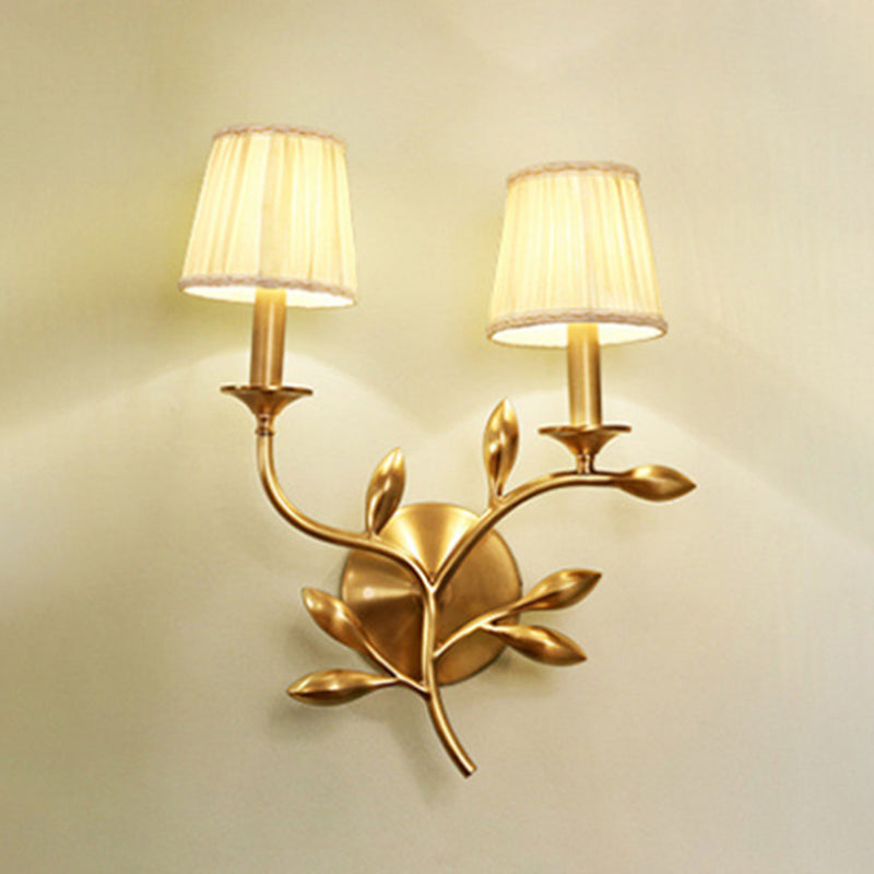 Illuminazione a parete conica 1/bulbina in oro rustico in tessuto raccolto lampada montata a parete con decorazione di grano