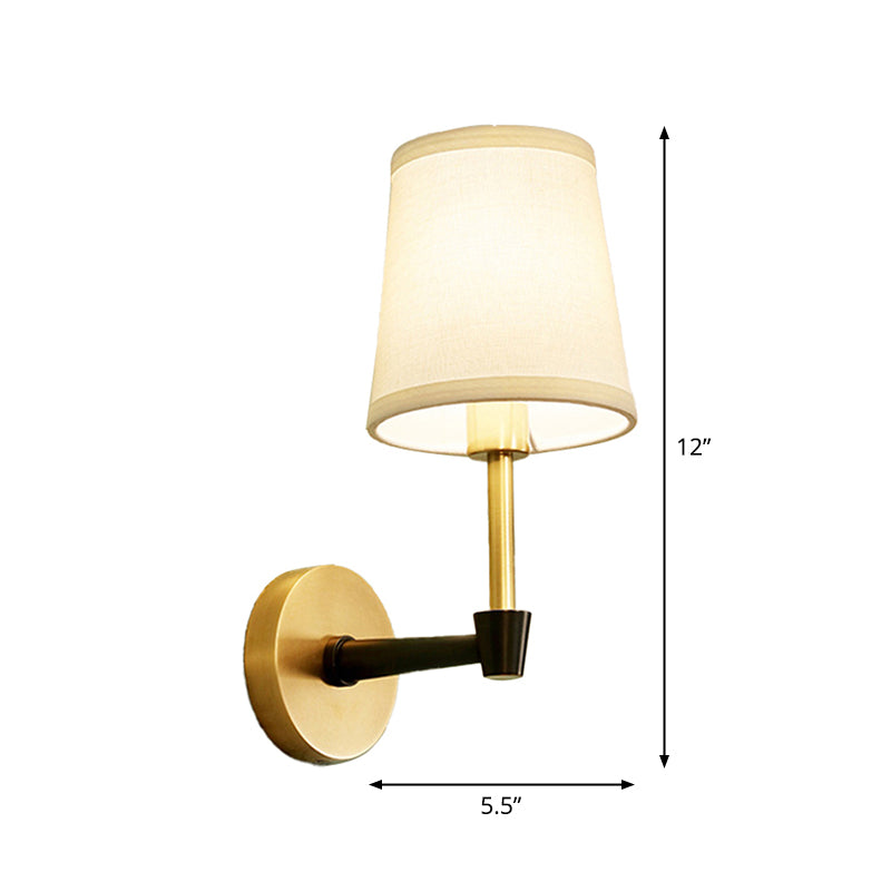 1/2-Head Wall Sconce Light Fixture Minimalist Conical Fabric Wall Mounted Lamp in Gold