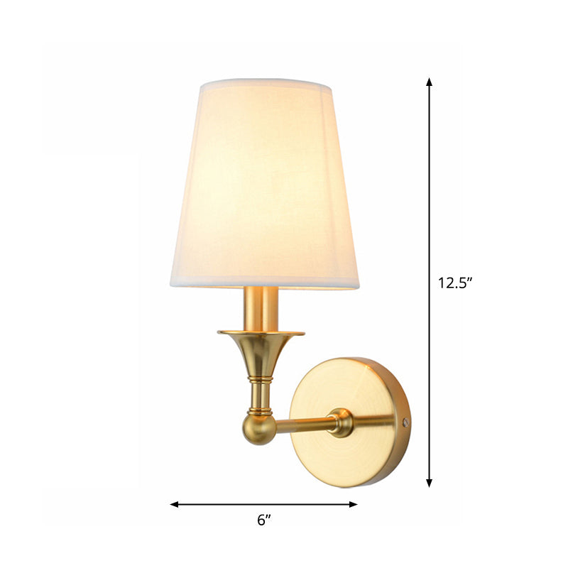 Traditional Cone Wall Lamp 1/2-Bulb Fabric Wall Mounted Light Fixture in Antiqued Gold