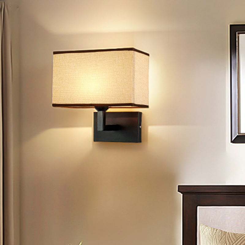 Illuminazione a parete rettangolare tessuto minimalista 1 testa beige/lampada da parete di lino per camera da letto