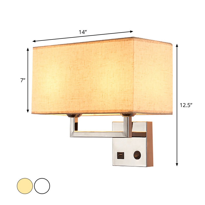 Lámpara de luz de pared de tela cuboidal minimalista 2 luces lámpara montada en la pared beige/blanca para sala de estar