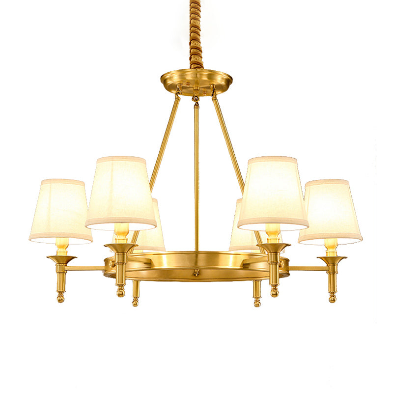 Cone Shade Living Room Pendant Light Traditional Fabric 3/6/8 Heads Gold Chandelier Lamp