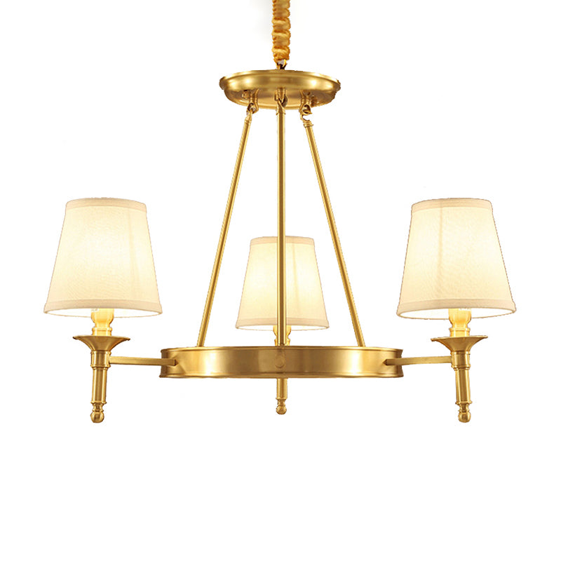 Cone Shade Living Room Pendant Light Traditional Fabric 3/6/8 Heads Gold Chandelier Lamp