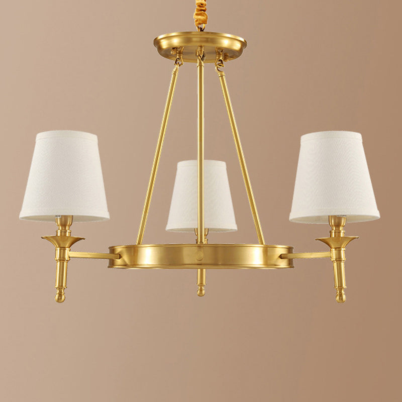 Cone Shade Living Room Pendant Light Traditional Fabric 3/6/8 Heads Gold Chandelier Lamp