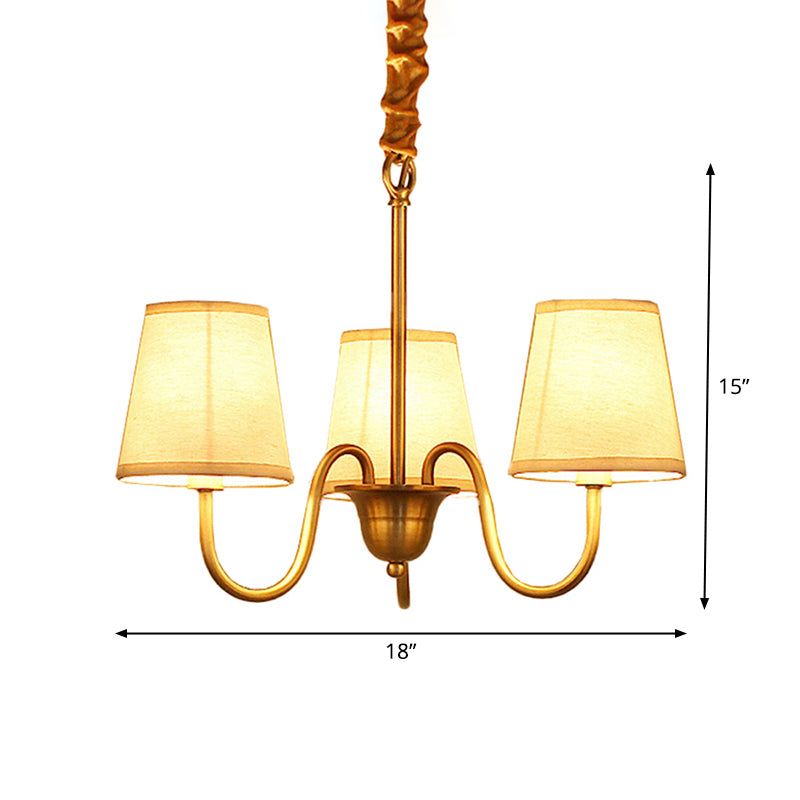 3/6/8 Lichter Sturzkurve Kronleuchter traditioneller Goldmetall -Pendellampe mit sich verjüngter Stoffton