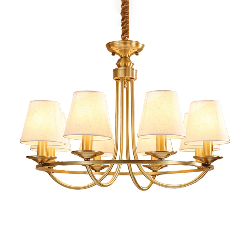 Goldener Schlag Arm Kronleuchter Kolonialmetall 4/8/10 Köpfe Wohnzimmer Droplampe mit Kegelstoffschatten