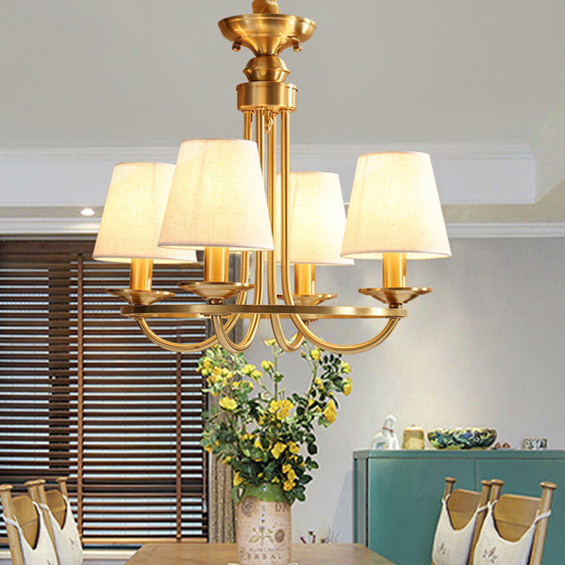 Goldener Schlag Arm Kronleuchter Kolonialmetall 4/8/10 Köpfe Wohnzimmer Droplampe mit Kegelstoffschatten