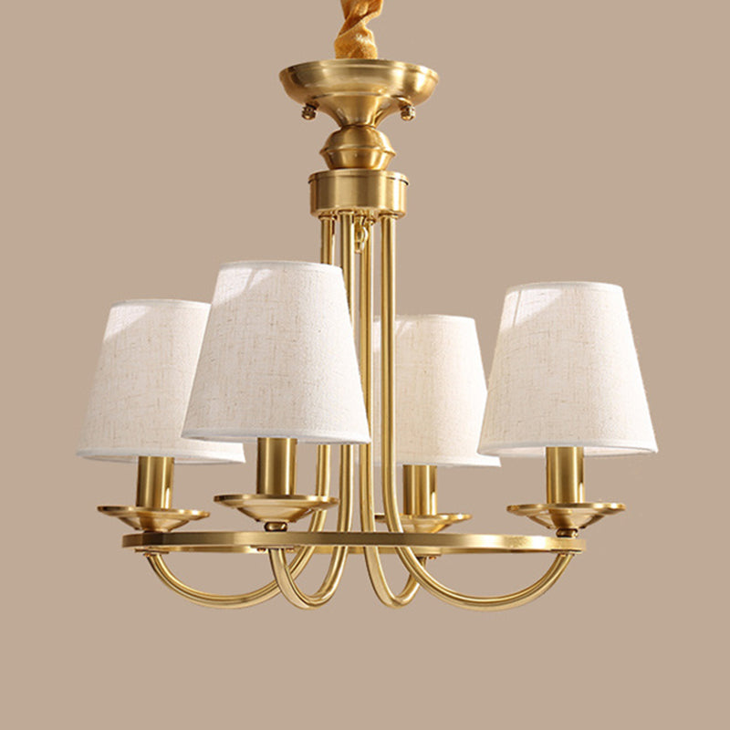 Goldener Schlag Arm Kronleuchter Kolonialmetall 4/8/10 Köpfe Wohnzimmer Droplampe mit Kegelstoffschatten