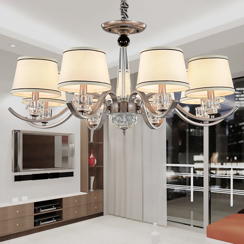 Fabric White Chandelier Tapered 3/6/8-Bulb Country Style Ceiling Pendant Light for Living Room