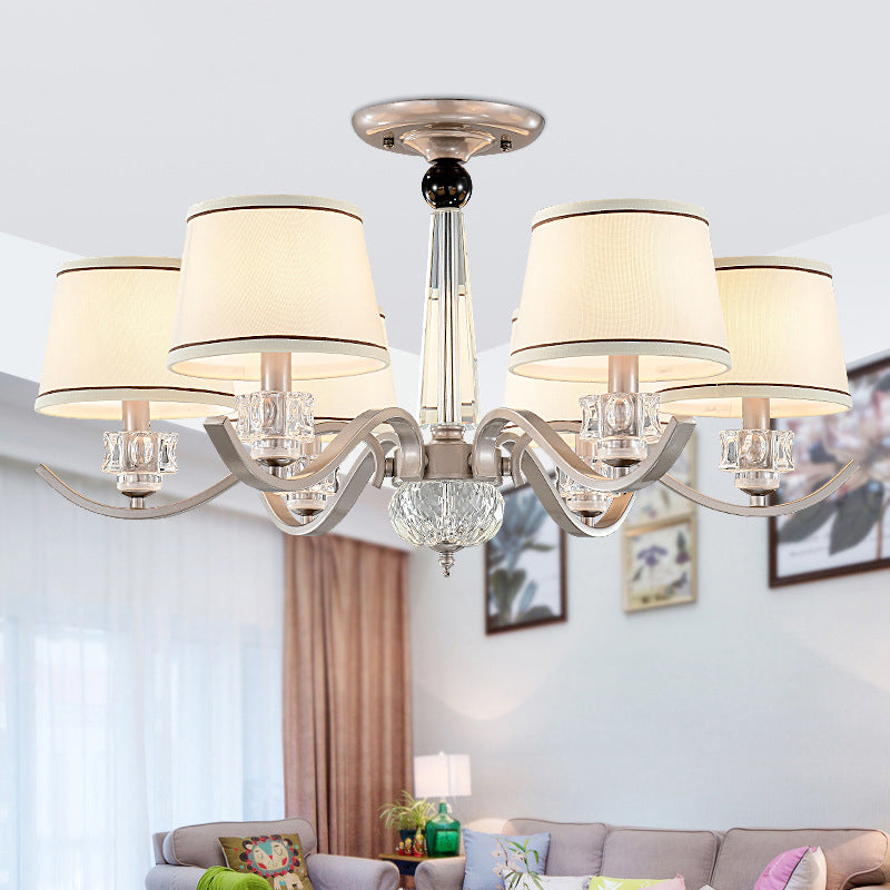 Fabric White Chandelier Tapered 3/6/8-Bulb Country Style Ceiling Pendant Light for Living Room
