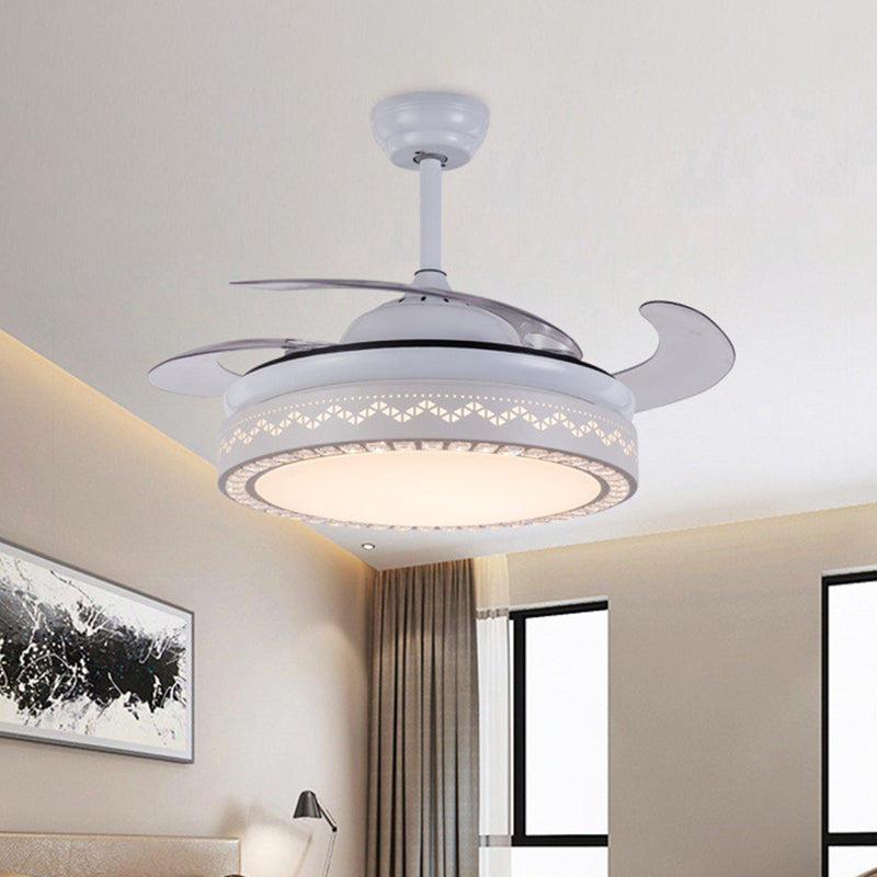 LED moderniste à 4 lames LED MODIFICATIVE LECIR LEIL BLANC HOLLOW-OUT PRENDANT ROND PRENDANT avec ombre acrylique, 19 "de large