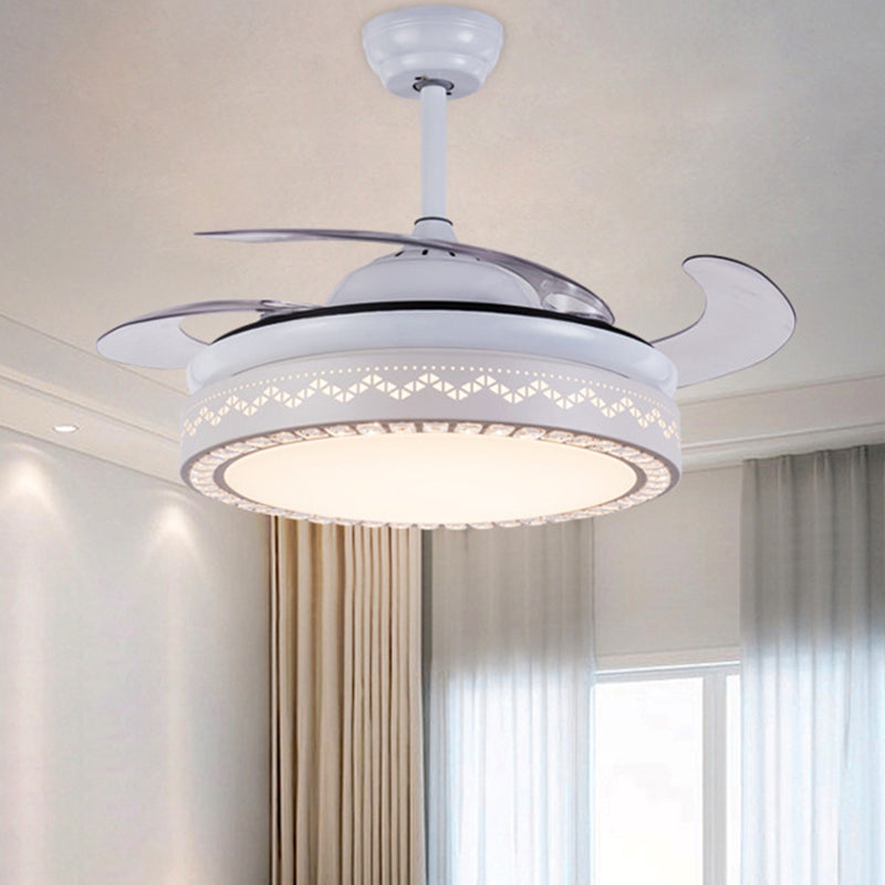 LED moderniste à 4 lames LED MODIFICATIVE LECIR LEIL BLANC HOLLOW-OUT PRENDANT ROND PRENDANT avec ombre acrylique, 19 "de large