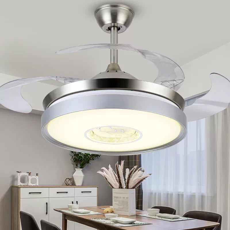 4-Blade-Acryl-Trommelanhänger-Fan leichte zeitgenössische 19-Zoll-Semi-Flush für Esszimmer