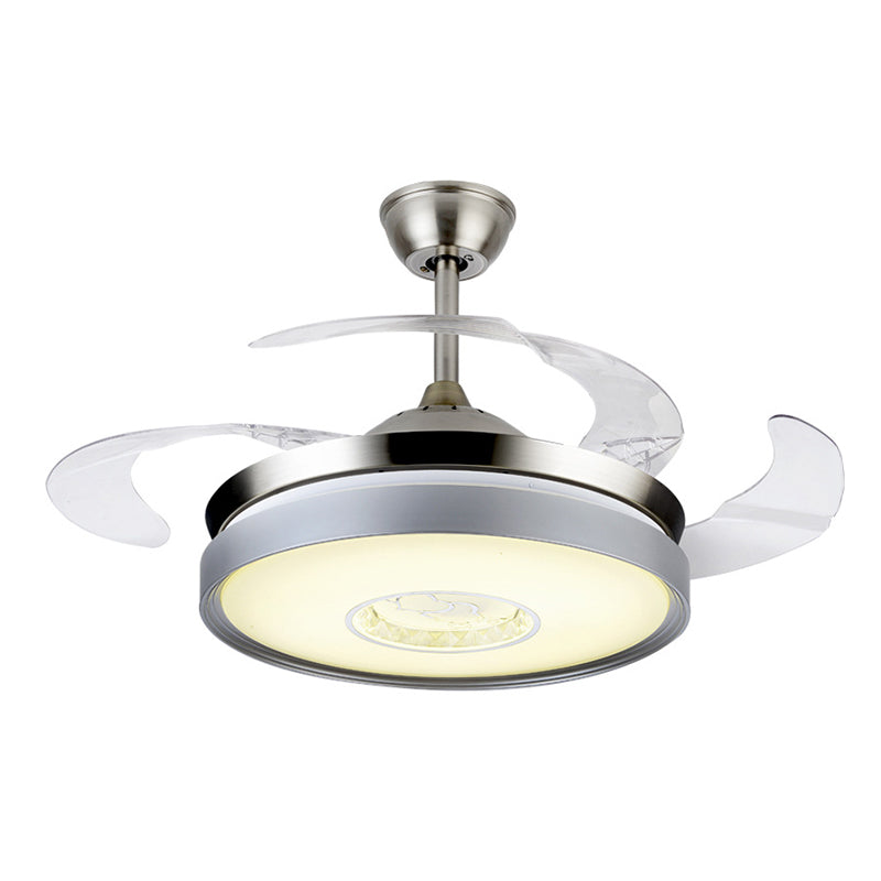 4-Blade-Acryl-Trommelanhänger-Fan leichte zeitgenössische 19-Zoll-Semi-Flush für Esszimmer
