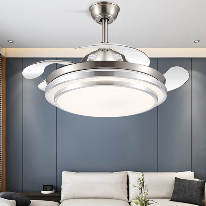 19 "breite 2-stufige Halbflush-Mount-Einfachheit Acryl-LED Silberanhänger Lüfterleuchte mit 4 Klingen