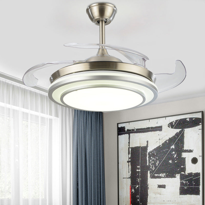 Gold Tiered Semi Flush Mount Lighting Simple 4 Blades LED Acrylic Hanging Fan Lamp, 19" Wide