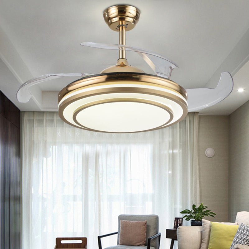 Gold Tiered Semi Flush Mount Lighting Simple 4 Blades LED Acrylic Hanging Fan Lamp, 19" Wide