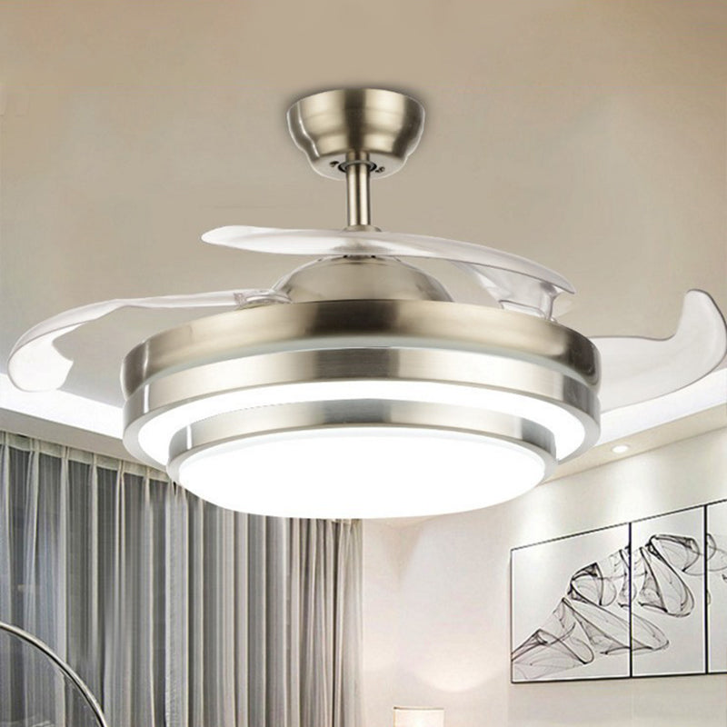 Moderne LED-Deckenventilator leichte silberne geschichtetes 4-Blatt-Halbflush mit Acrylschatten, 19 "breit