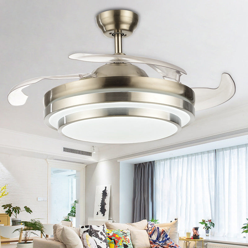 Moderne LED-Deckenventilator leichte silberne geschichtetes 4-Blatt-Halbflush mit Acrylschatten, 19 "breit
