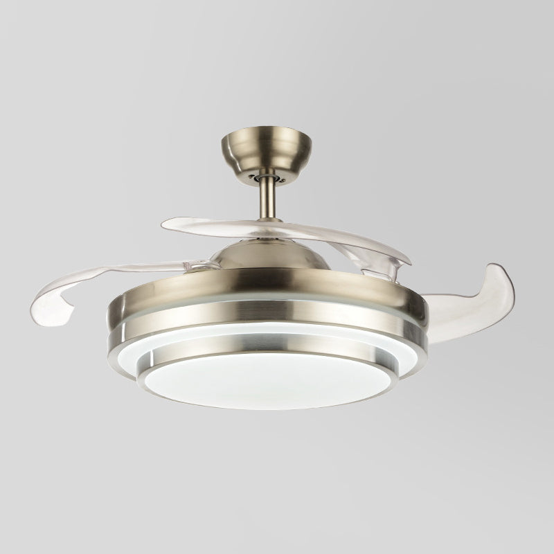 Moderne LED-Deckenventilator leichte silberne geschichtetes 4-Blatt-Halbflush mit Acrylschatten, 19 "breit