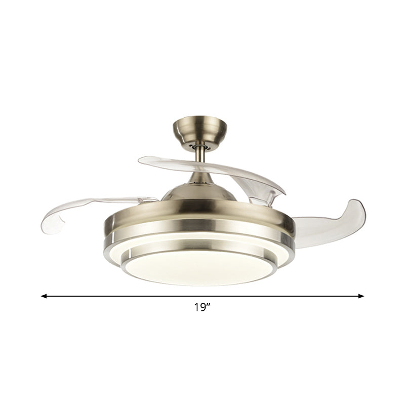 Ventio a soffitto a LED moderno leggero a strati argento rotondo a 4 lale a filo con ombra acrilica, largo 19 "