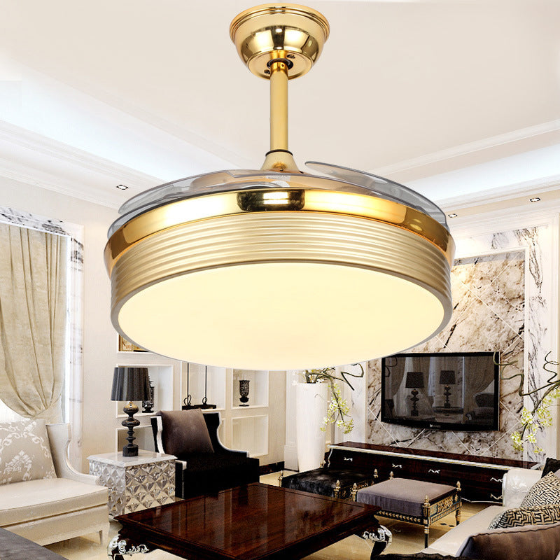 Ventola a led da 20 "Nordic Lucile Light Gold Round Semi Flush Monte Lighting con ombra acrilica, 4 lame