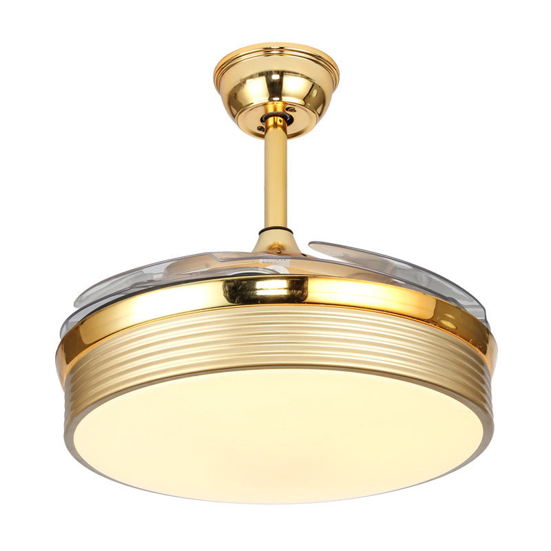 Ventola a led da 20 "Nordic Lucile Light Gold Round Semi Flush Monte Lighting con ombra acrilica, 4 lame