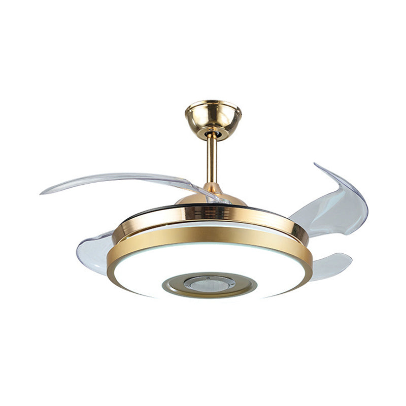 19 "brede trommel woonkamer hangende ventilatorlamp Acryl LED Simple Semi Flush Mount plafondlamp met 4 messen