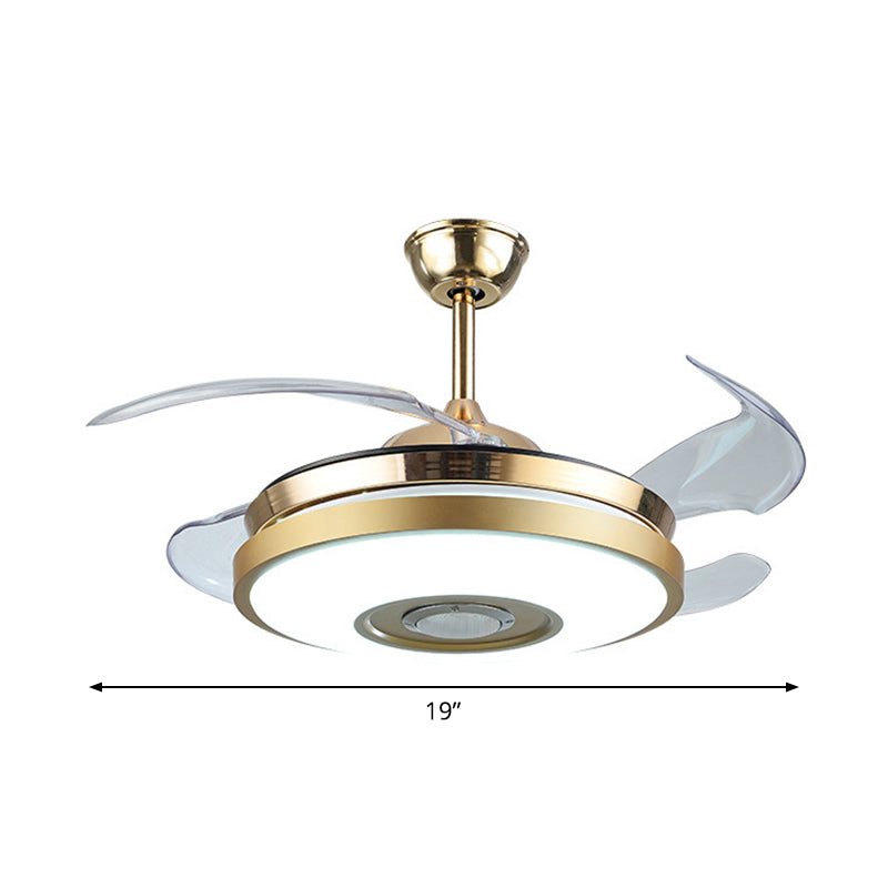 19 "brede trommel woonkamer hangende ventilatorlamp Acryl LED Simple Semi Flush Mount plafondlamp met 4 messen