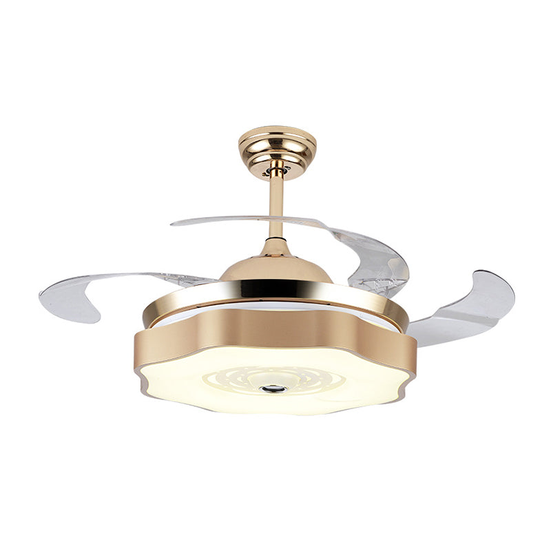 4-Blade LED Bedroom Pendant Fan Light Modern Gold Semi Mount Lighting with Petal Acrylic Shade, 19" Wide
