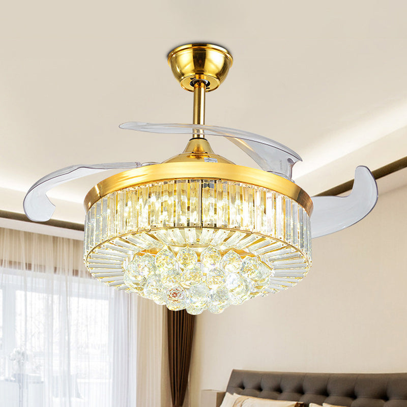 19 "breites Kristalltrommel Halbflush Moderne LED -Deckenleuterleuchte, 4 Klingen