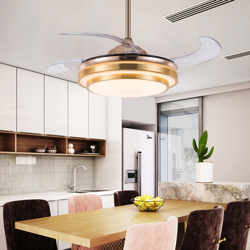 Abgestufte runde Metall 4 Blades Halbflush Light Moderne LED Deckenventilator für Esszimmer, 19 "breit