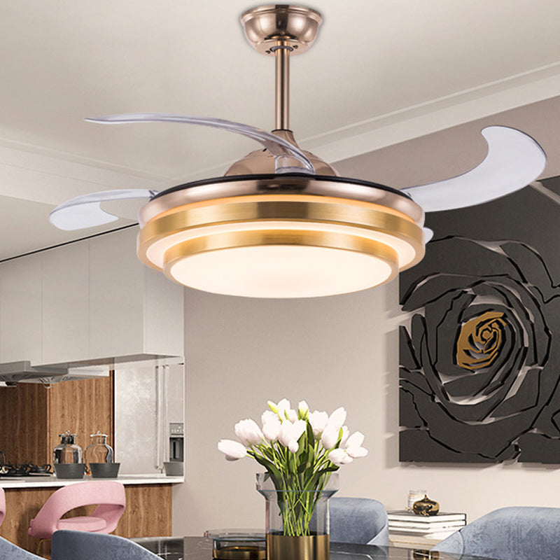 Abgestufte runde Metall 4 Blades Halbflush Light Moderne LED Deckenventilator für Esszimmer, 19 "breit