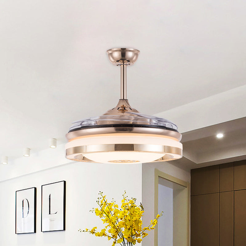 Simplicity LED Semi Flush Gold Circular 4-Blade Ceiling Fan Light Fixture with Acrylic Shade, 19" Wide