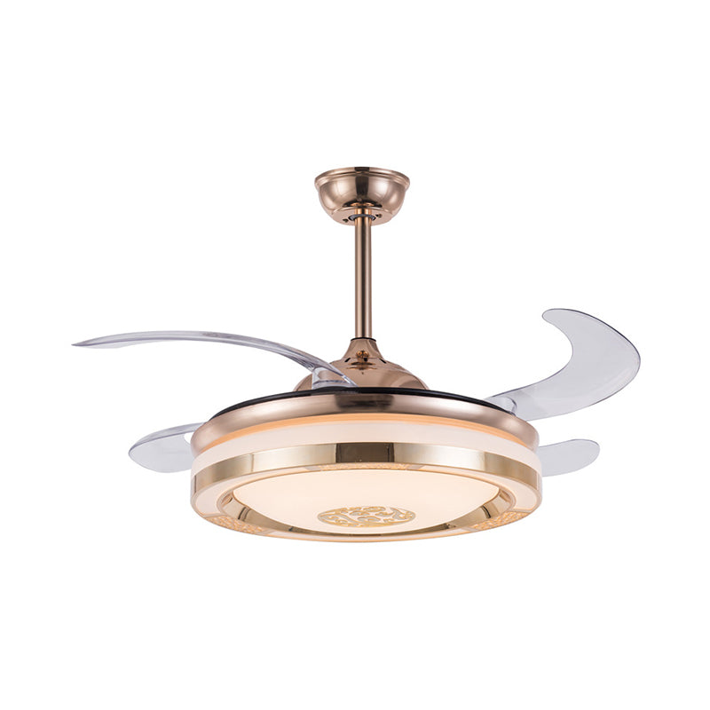 Simplicity LED Semi Flush Gold Circular 4-Blade Ceiling Fan Light Fixture with Acrylic Shade, 19" Wide