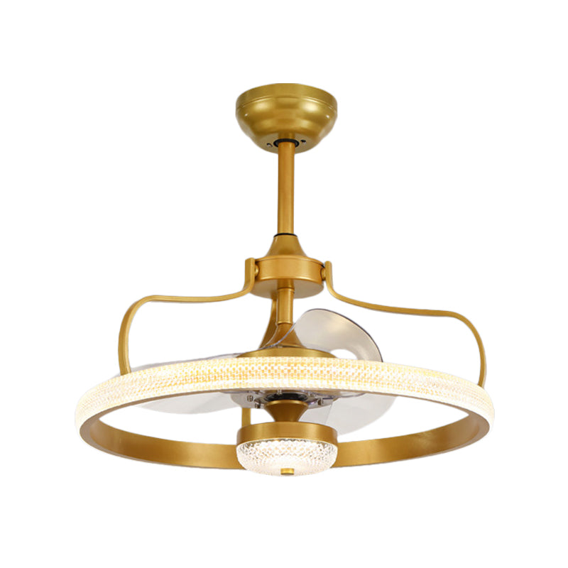 Modern Ring 3 Blades Ceiling Fan Light Fixture Crystal LED Bedroom Semi Flush Mount Lighting, 23.5" Wide