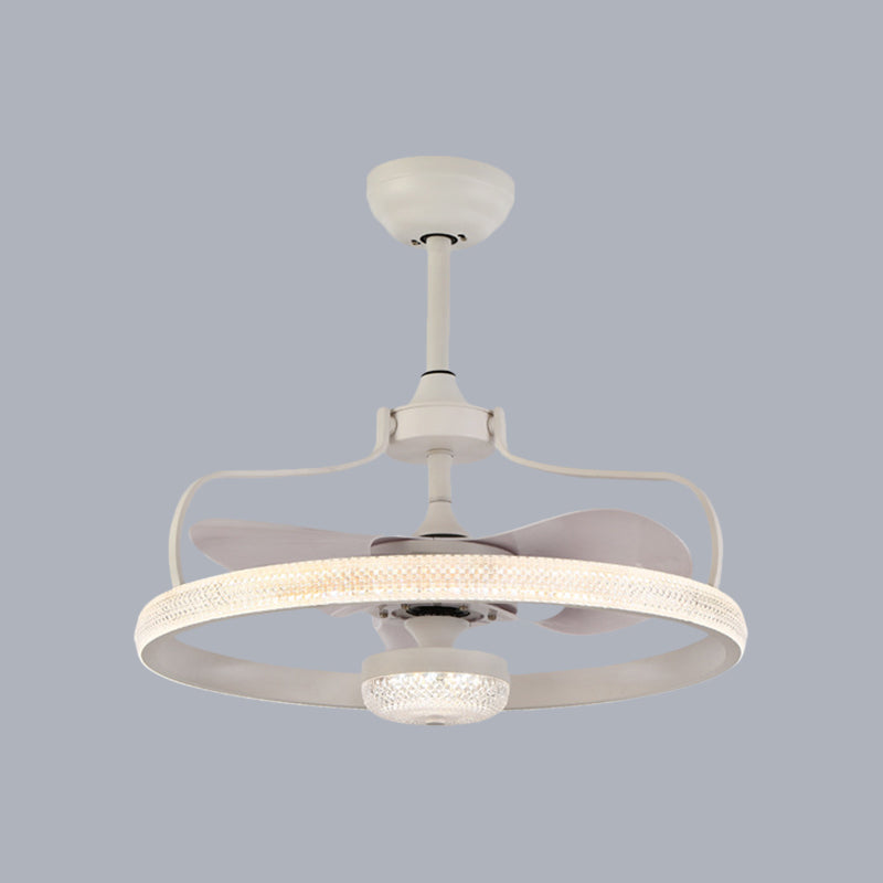 Modern Ring 3 Blades Ceiling Fan Light Fixture Crystal LED Bedroom Semi Flush Mount Lighting, 23.5" Wide