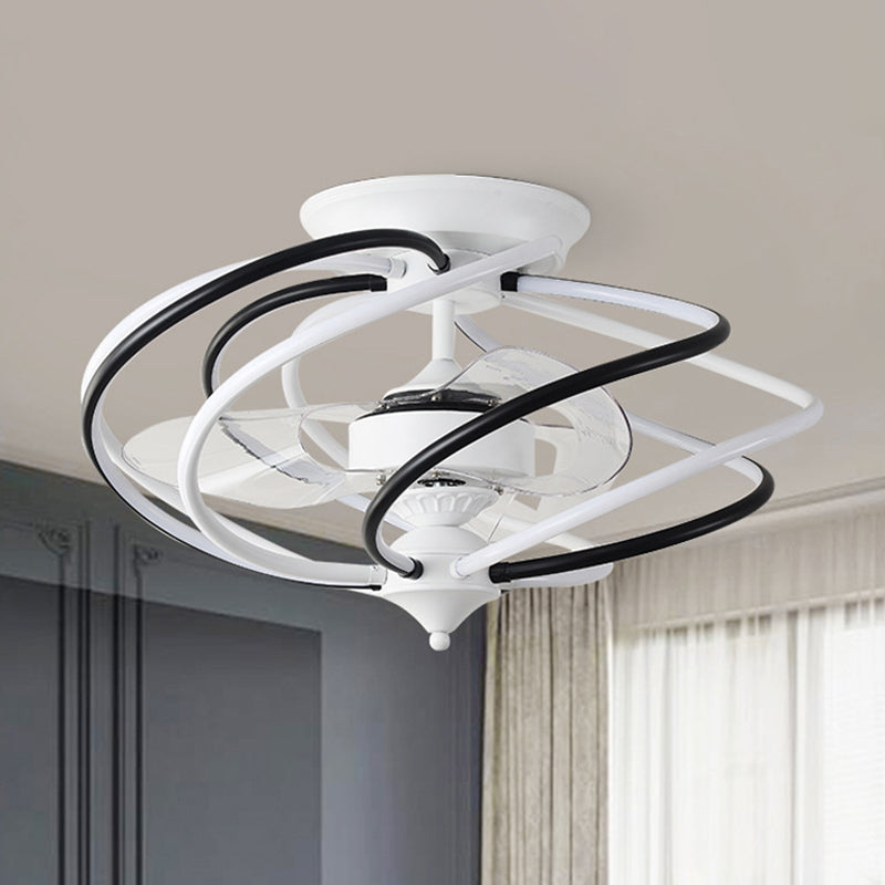 Luz de ventilador colgante metálico enjaulado Contemporáneo de 25.5 "de ancho LED de ancho, 2 cuchillas