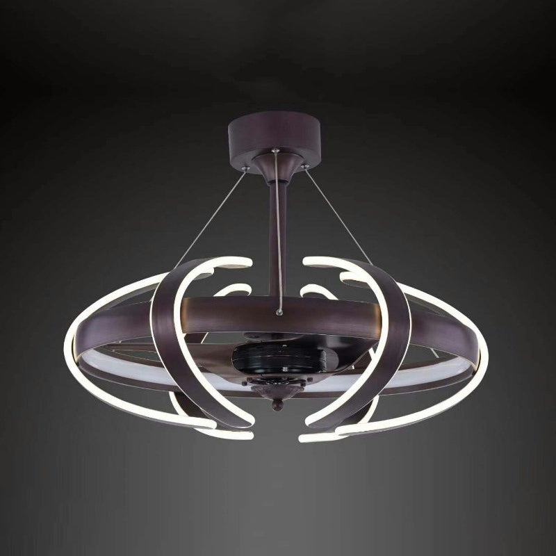 3-blade kooi metalen semi-spoelplafondlicht eenvoudig 25,5 "brede led koffiehangende ventilatorlamp