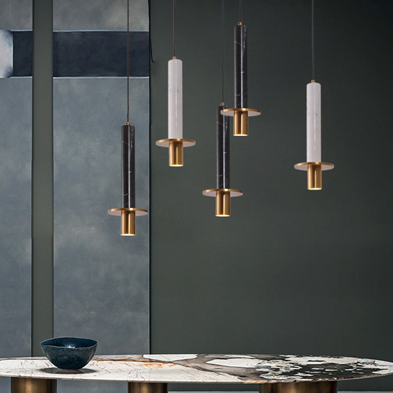 Sword Pendant Ceiling Light Designer Marble Dining Room LED Hanging Lamp in Black/White/Beige and Brass