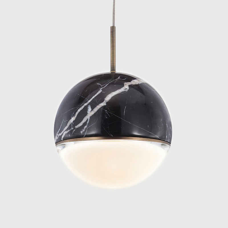 Spherical Dining Room Hanging Light Marble 1 Bulb 4"/6" Wide Nordic Down Lighting Pendant in Black/White/Green