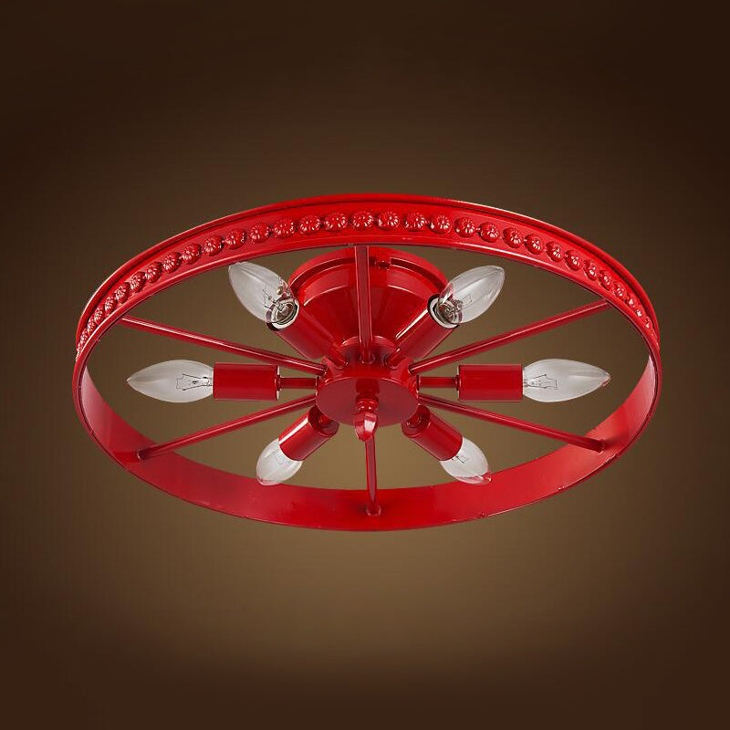 Black/Bronze 6 Heads Semi Flush Ceiling Light Farmhouse Stylish Metallic Wheel Shade Ceiling Lamp for Living Room
