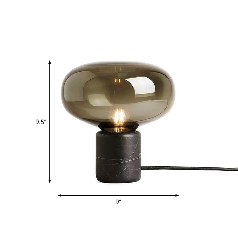 Lámpara de mesita de noche posmoderna 1 cabeza negra luz de mesa elíptica con humo de vidrio gris