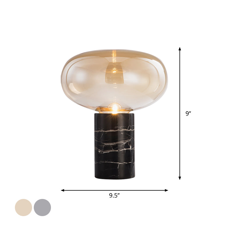 9.5"/15" W Single Living Room Night Light Postmodern Black Marble Table Lamp with Ellipse Grey/Amber Glass Shade