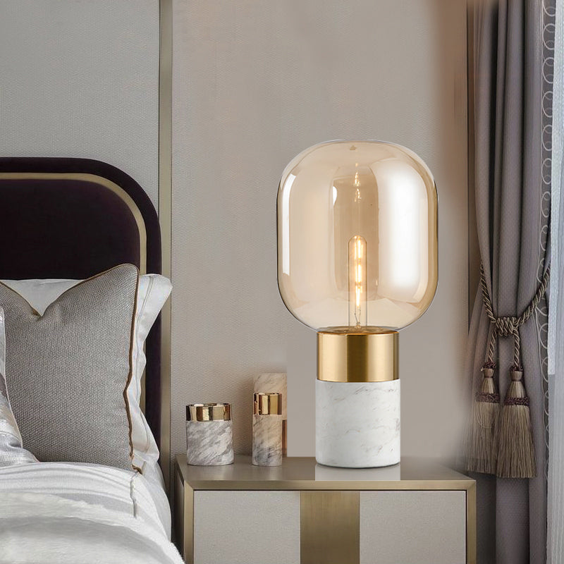 Capsule Night Stand Light Lampada da comodino per comodino ambra post-moderna in vetro singolo in nero/bianco