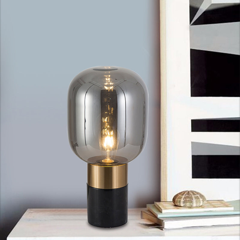 Capsule Night Stand Light Lampada da comodino per comodino ambra post-moderna in vetro singolo in nero/bianco