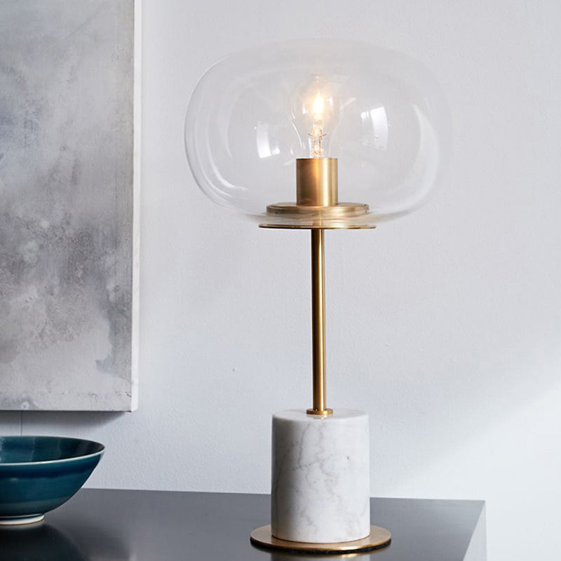 Luce notturna ovale in vetro trasparente minimalista 1 lampadina Illuminazione da tavolo in ottone e bianco con base cilindrica in marmo