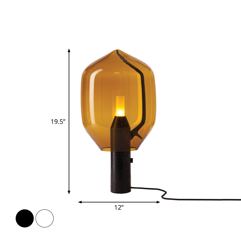 Lampada da comodino con bocciolo di fiore bianco e nero dal design creativo, lampada da tavolo singola con paralume in vetro ambra/grigio fumo