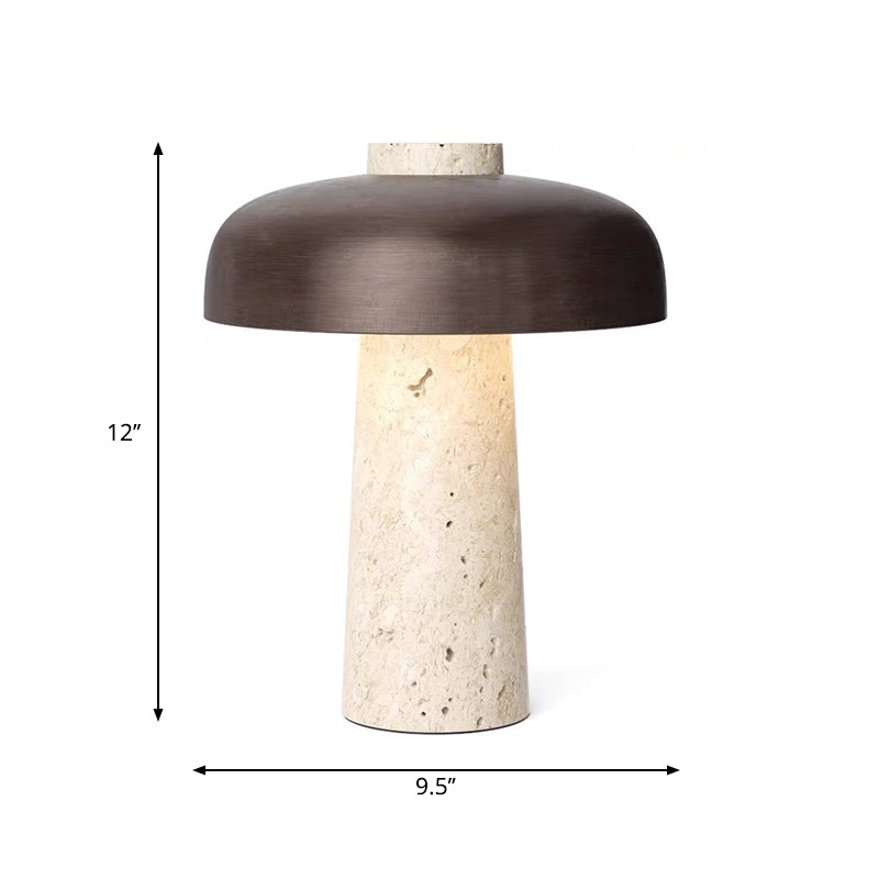 Lampada da tavolo minimalista a forma di fungo in pietra chiara a 1 testa per camera da letto in nero e beige