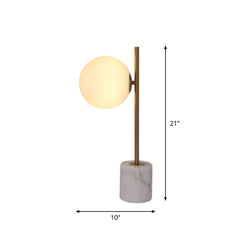 White Glass Ball Night Lamp Simple Single-Bulb Table Stand Light with Brass Pole and Marble Base